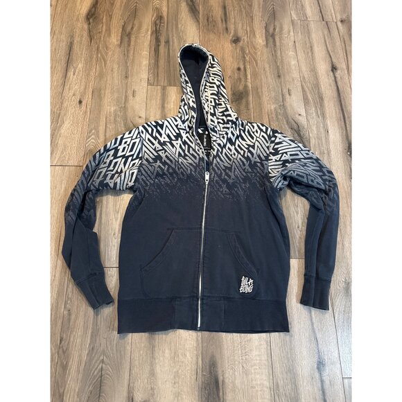 Billabong Mens M Hoodie Black & Gray Spell Out Logo Graphic Zippered Cotton Poly - Picture 1 of 7